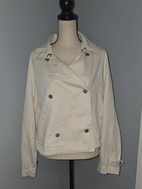 NWT Universal Thread Cream Cropped Denim Double-Breasted Pea Coat Sz XXL
